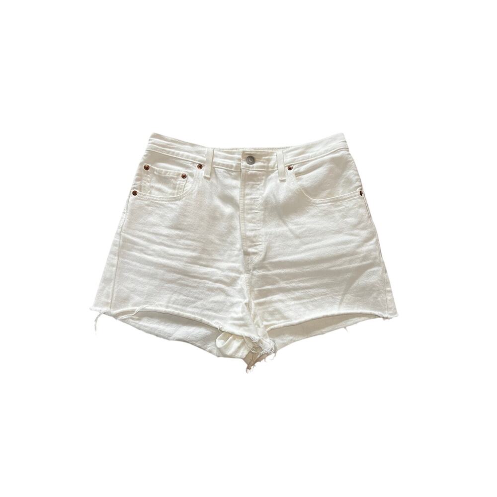 Levi's Ribcage Super High Rise Button Fly Cutoff Denim Shorts White | Size 31